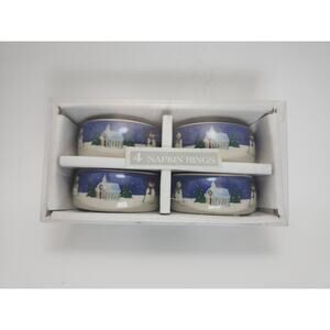 4 Ceramic Christmas Napkin Rings Winter Village Snowman Holiday Table Décor